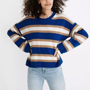 Madewell Striped Belmore Pullover Sweater in Coziest Textured Yarn Small